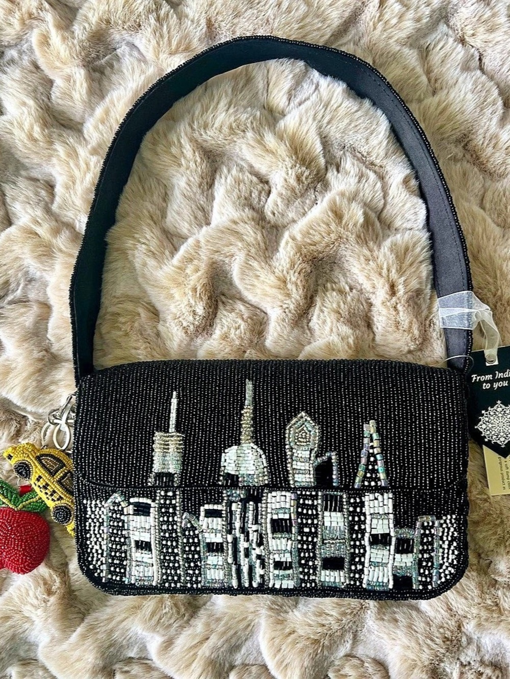 From India to You NYC Skyline Beaded Shoulder Bag City Shoulder Bag w/ Charms NW